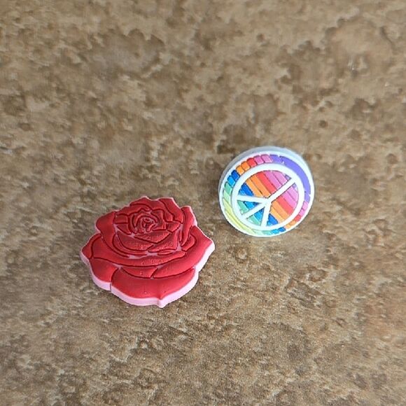 Red Rose and Peace Sign Shoe Croc Charms Set Sent As Shown Unisex Colorful - Picture 2 of 11